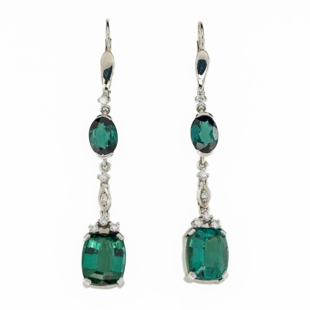9.34ctw Tourmaline & Diamond Accented Drop Earrings in 14K White Gold