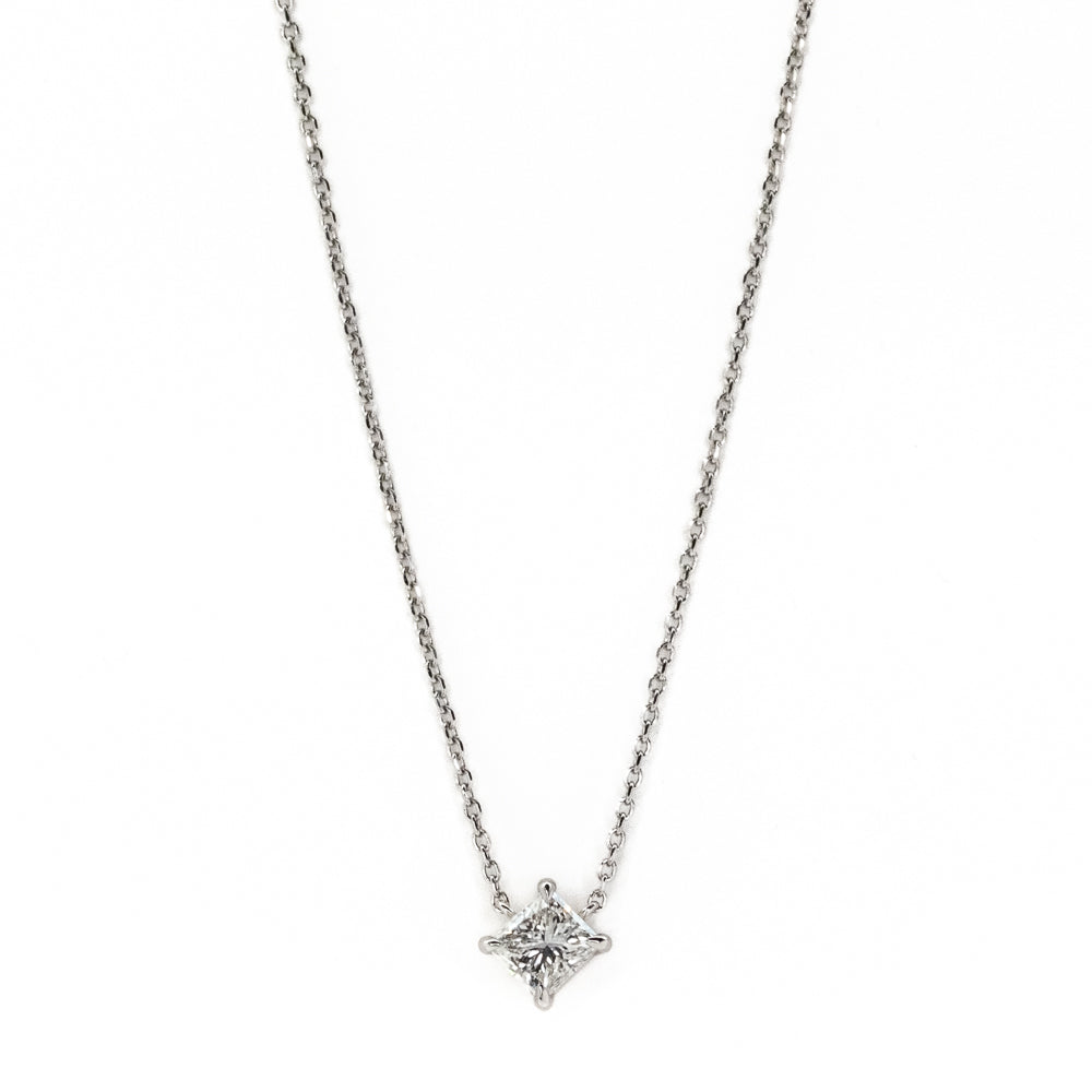0.71ct Princess Cut Diamond Solitaire 16" Necklace in 14K White Gold