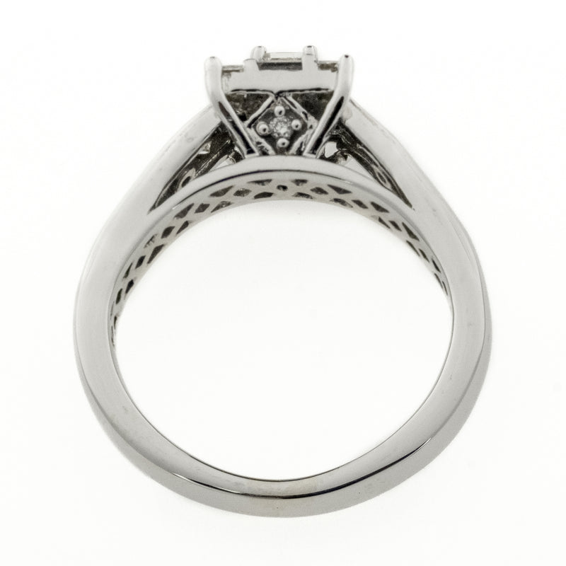 0.65tw Round, Princess and Baguette Diamond Accented Cluster Ring in 14K White Gold - Size 5.5