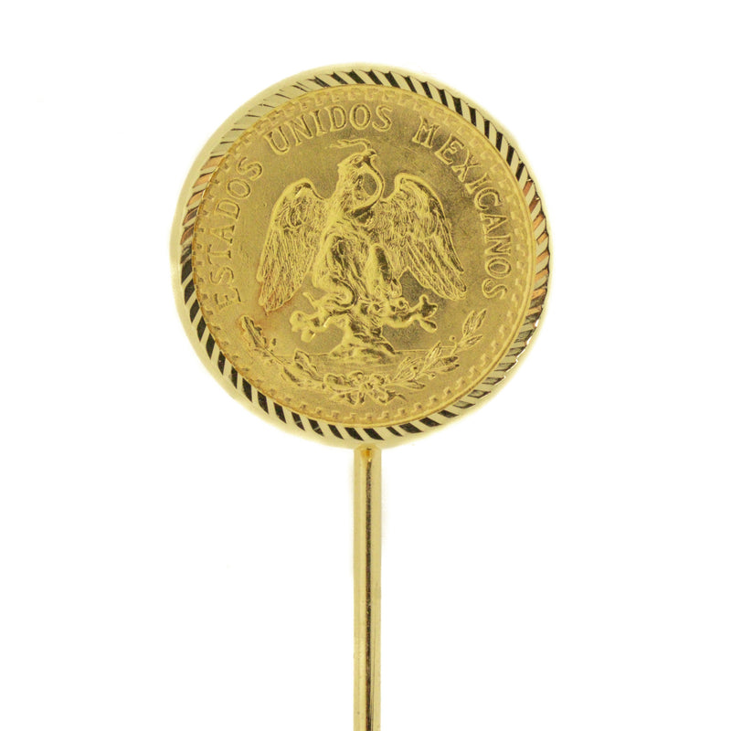 Dos Pesos Coin Brooch in 14K Yellow Gold