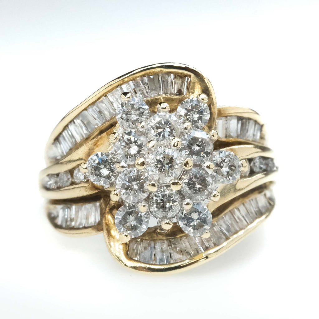 2.28ctw Round & Baguette Cut Diamond Cluster Ring in 10K Yellow Gold