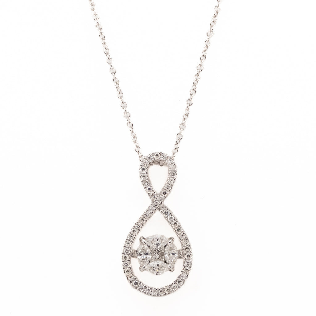 0.75ctw Dancing Diamond Pendant on 18" Necklace in 14K White Gold