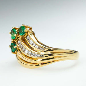 0.23ctw Oval Emerald and Diamond Accented Gemstone Ring in 18K Yellow Gold Gemstone Rings Oaks Jewelry 