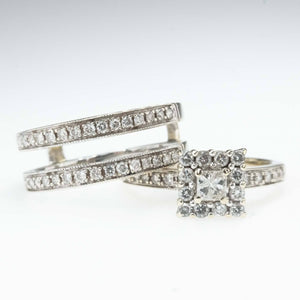 0.25ctw Princess Diamond Halo & Accented Bridal Ring Set in 14K White Gold Engagement Rings Oaks Jewelry 
