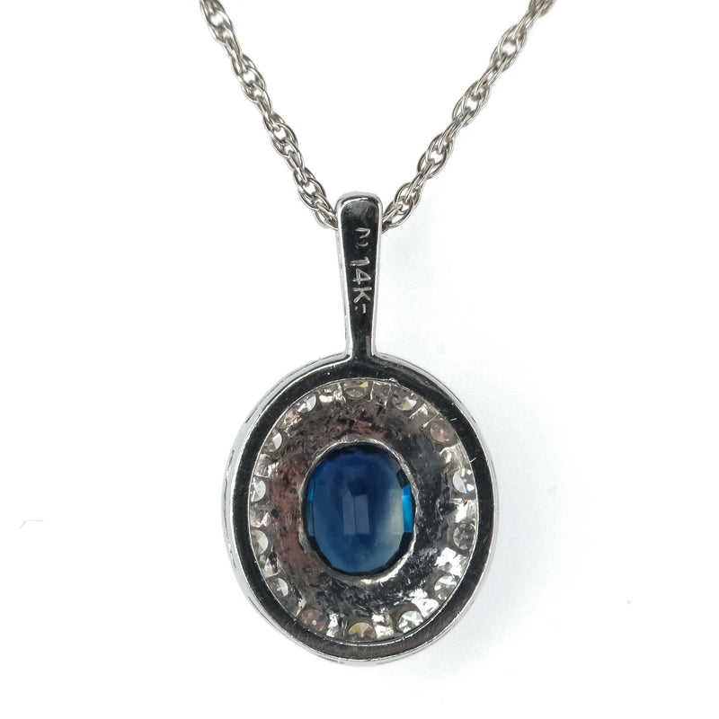 0.78ct Sapphire & Diamond Accented Pendant w/ 21" Cable Chain in 14K White Gold Pendants with Chains Oaks Jewelry 