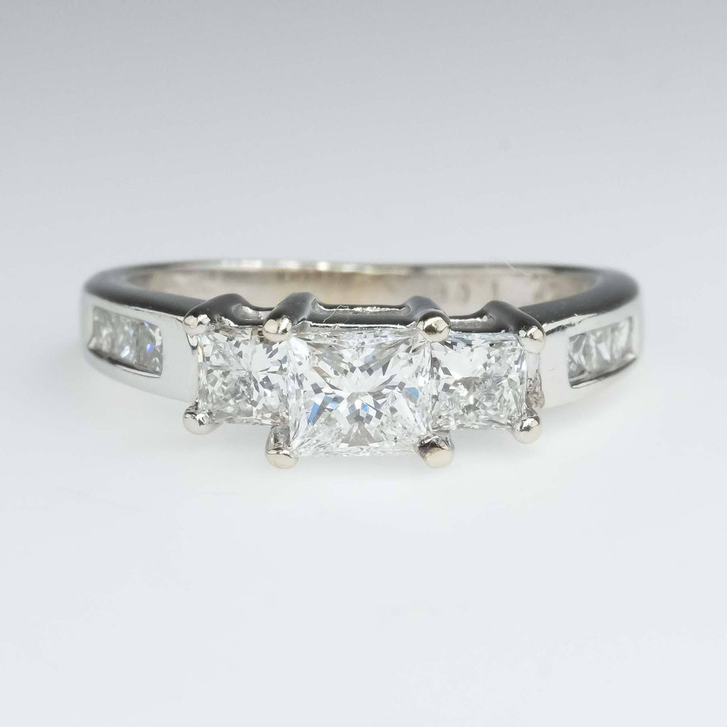 0.87ctw Three Stone Diamond & Side Accented Engagement Ring in 14K White Gold Engagement Rings Oaks Jewelry 