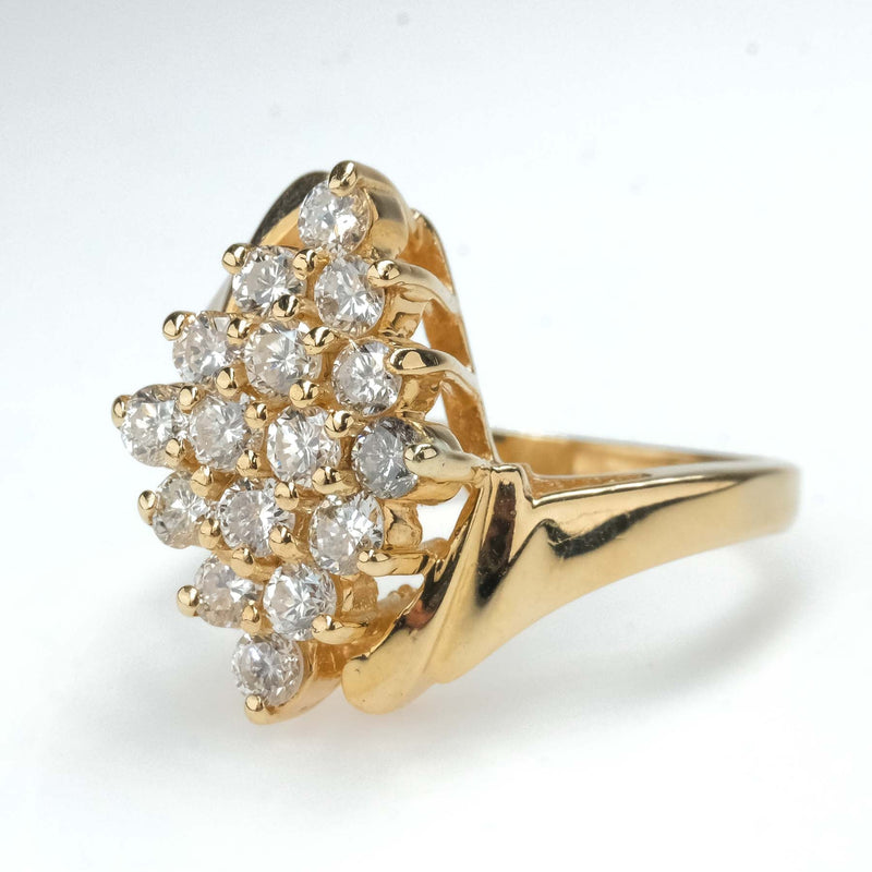 0.96ctw Round Diamond Accented Cluster Cocktail Ring in 14K Yellow Gold Diamond Rings Oaks Jewelry 