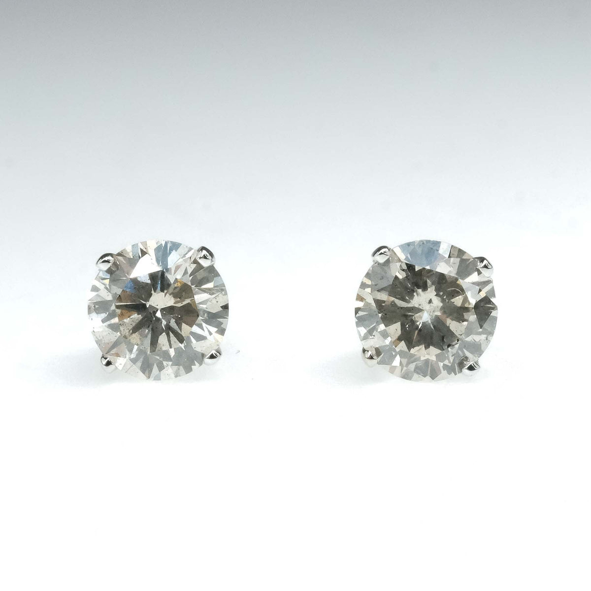 Round Black Diamond Stud Earrings in White Gold (3 ctw)