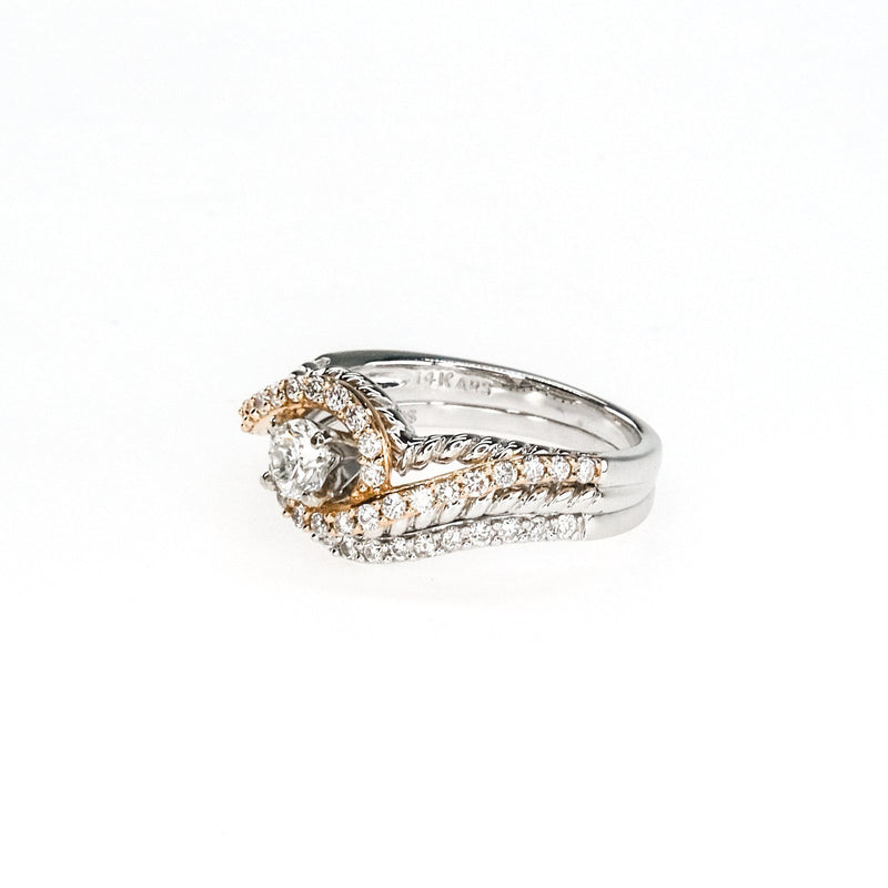 14K Two Tone Gold 0.75ctw Round Diamond Accents Twist Swirl Matching Bridal Set Bridal Sets Oaks Jewelry 