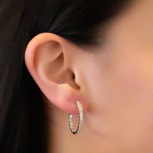 14K White Gold 2.00ctw I1/I Diamond Accented Inside-Out Oval Hoop Earrings Earrings Oaks Jewelry 
