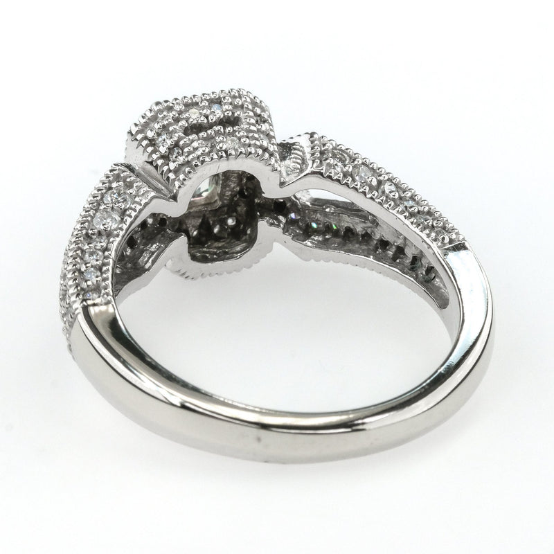 14K White Gold Emerald Cut Diamond Halo Split Shank Engagement Ring Size 6.25 Engagement Rings Oaks Jewelry 