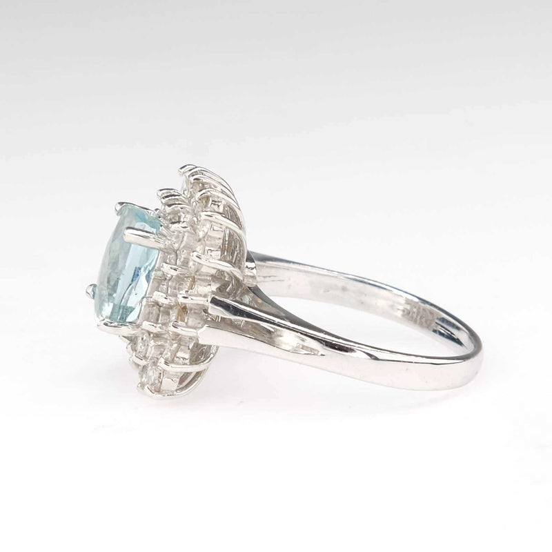 1.55ct Cushion Cut Aquamarine & Diamond Double Halo Ring in 14K White Gold Gemstone Rings Oaks Jewelry 