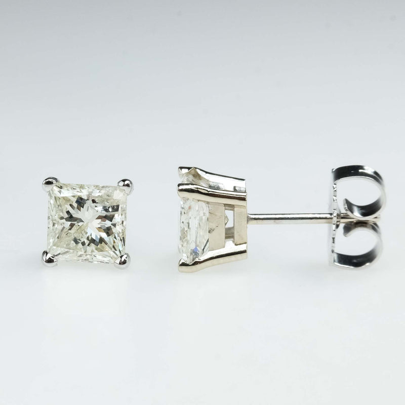 2.05ctw Princess Cut Diamond Solitaire Stud Earrings in 14K White Gold Earrings Oaks Jewelry 