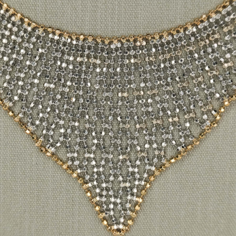 17" Beaded Mesh Bib Necklace in Two Tone 14K Gold