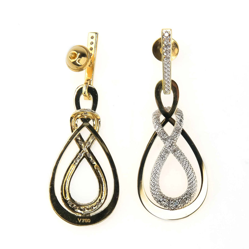 Diamond Polished and Textured Crossover Dangle Earrings in 18K Two Tone Earrings Oaks Jewelry 