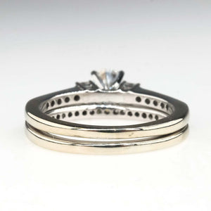 Diamond Three Stone Engagement Ring & Wedding Ring Bridal Set in 14K White Gold Bridal Sets Oaks Jewelry 