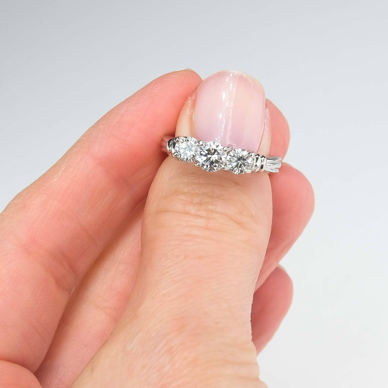 Platinum 1.00ctw Round Diamond SI2/H Three Stone Engagement Ring Size 4.75 Engagement Rings Oaks Jewelry 