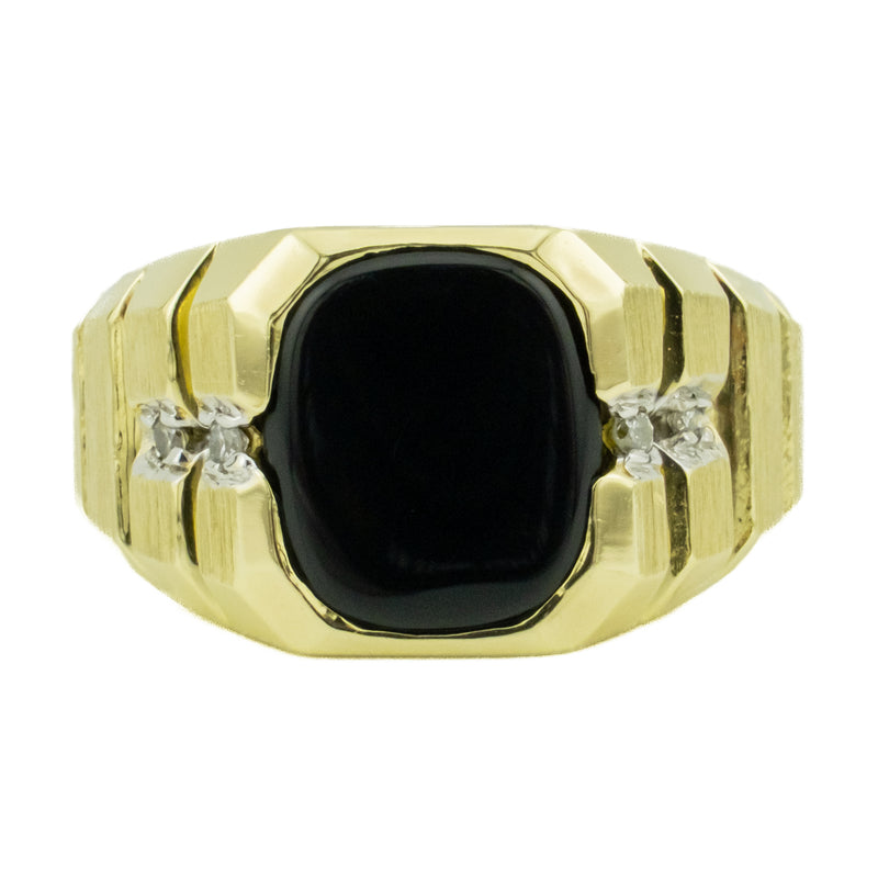 Onyx and Diamond Accented Gemstone Ring in 10K Yellow Gold - Size 10.5