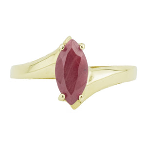 1.10ctw Marquise Natural Ruby Solitaire Ring in 10K Yellow Gold - Size 8