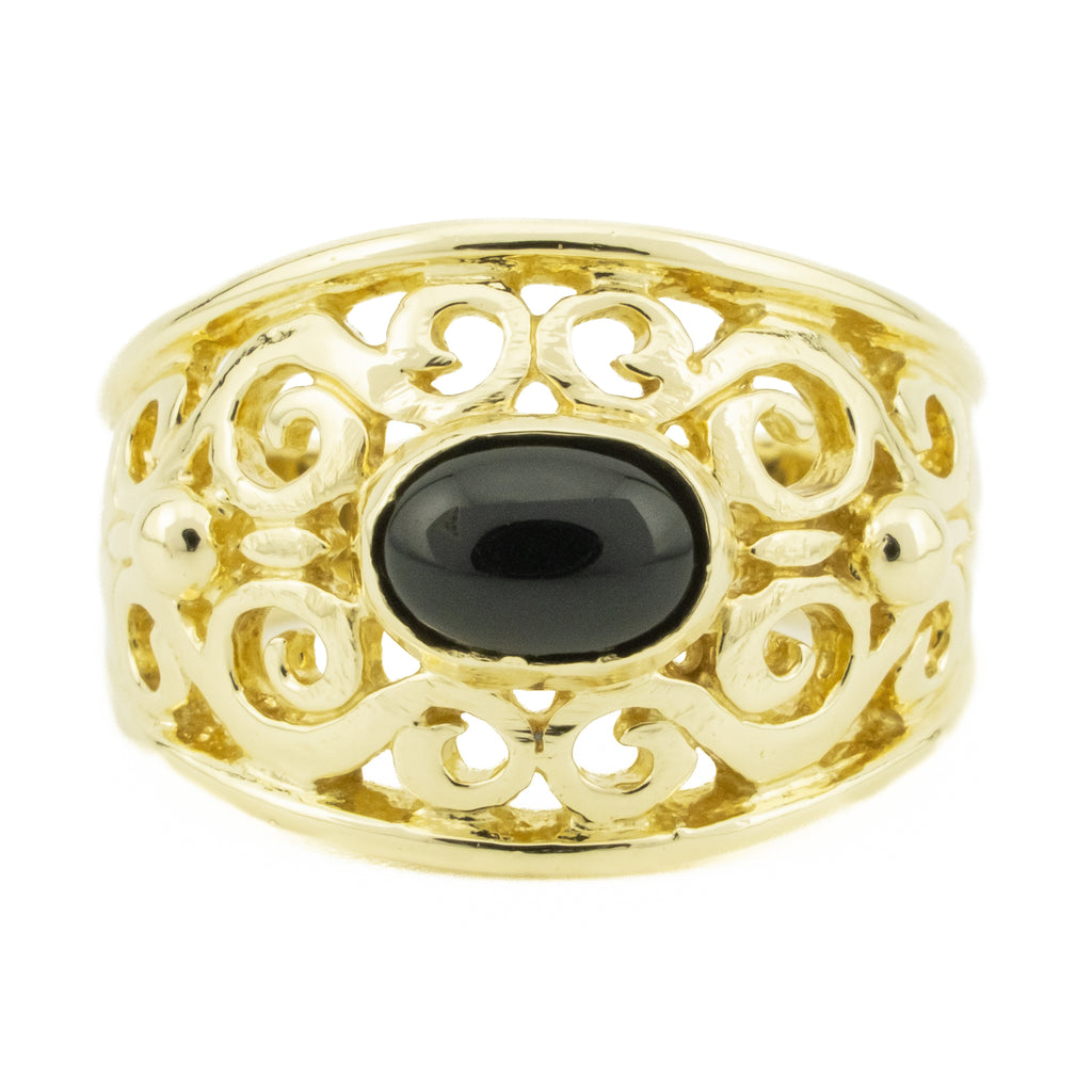 Kabana Onyx Solitaire Gemstone Ring in 14K Yellow Gold- Size 6.75