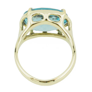 12ctw Oval Blue Topaz Solitaire Gemstone Ring in 14K Yellow Gold - Size 6