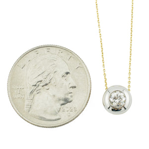 Reversible Bezel Set 1.00ctw Round Diamond Solitaire Pendant on 18" Chain in 18K Two-Tone Gold