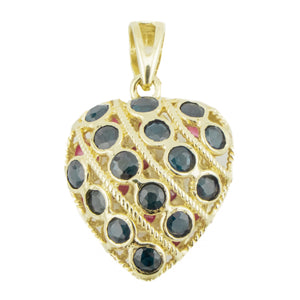 Reversible Sapphire and Ruby Accented Gemstone Heart Pendant in 14K Yellow Gold