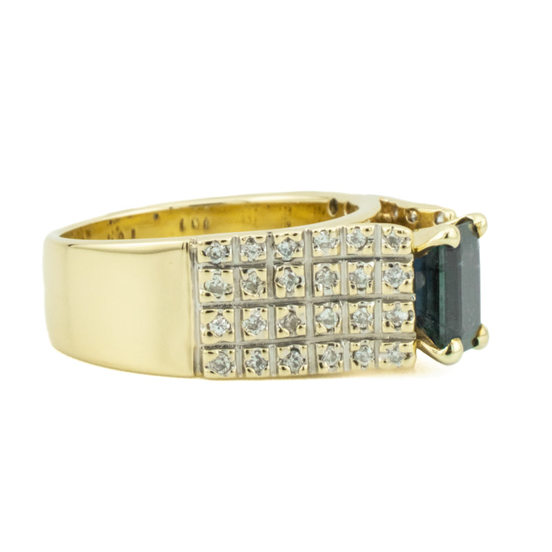 1.14ctw Emerald Cut Blue Sapphire & Diamond Accented Gemstone Ring in 14K Yellow Gold - Size 5.75