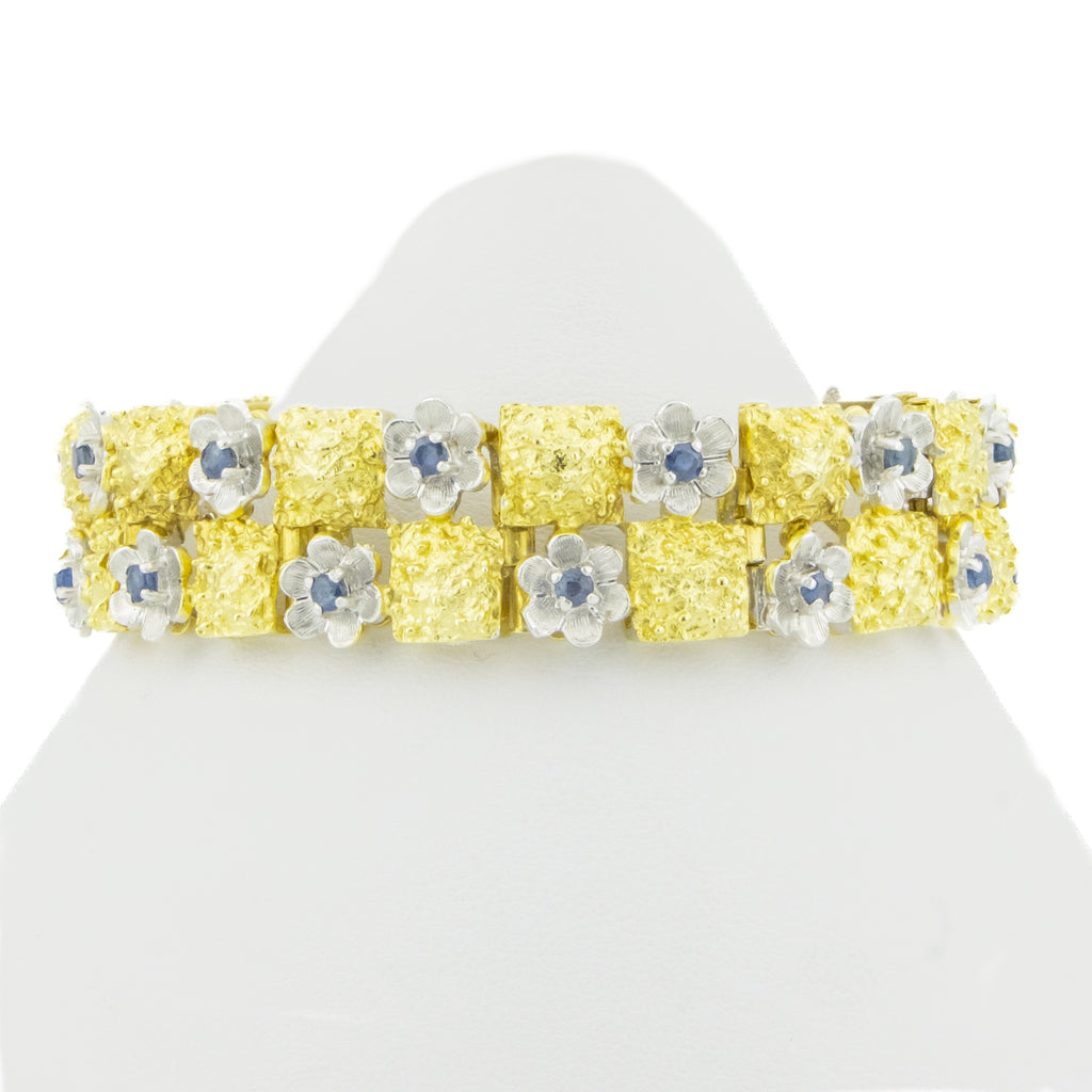 1.00ctw Sapphire Gemstone 7.5" Bracelet in 18K Two-Tone Gold - 49.2 Grams