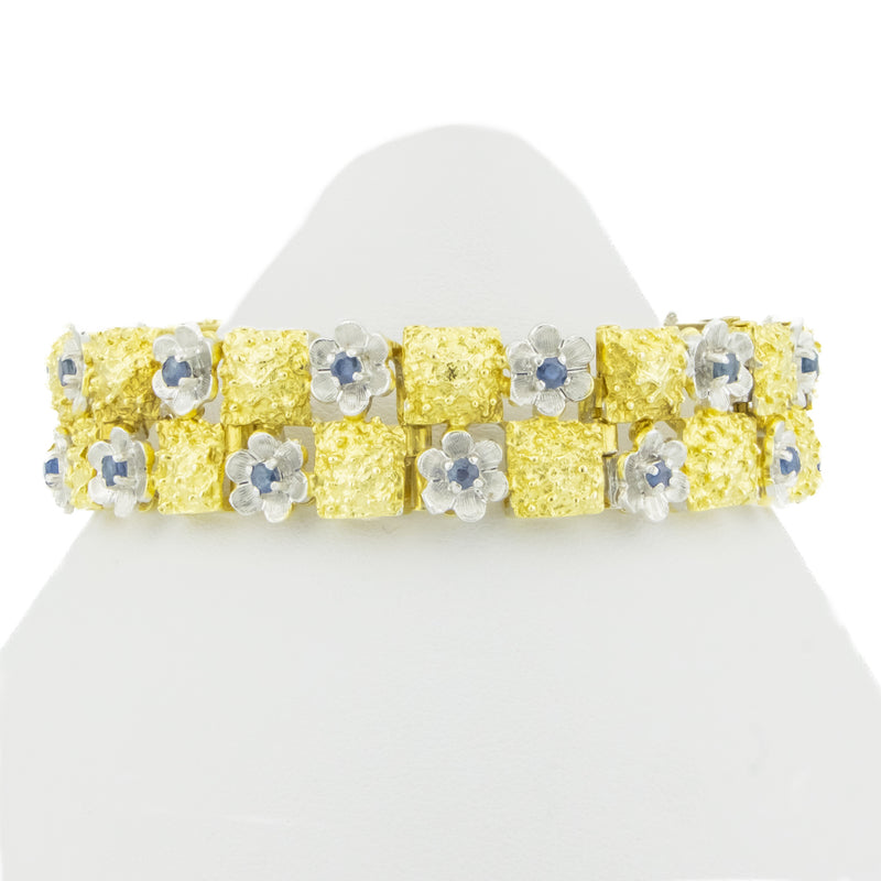 1.00ctw Sapphire Gemstone 7.5" Bracelet in 18K Two-Tone Gold - 49.2 Grams