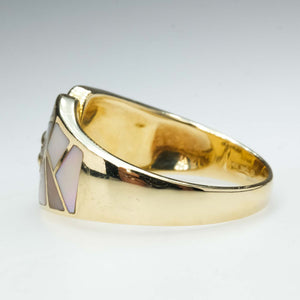 Mother of Pearl Inlay with Diamond Accents Ring in 14K Yellow Gold
