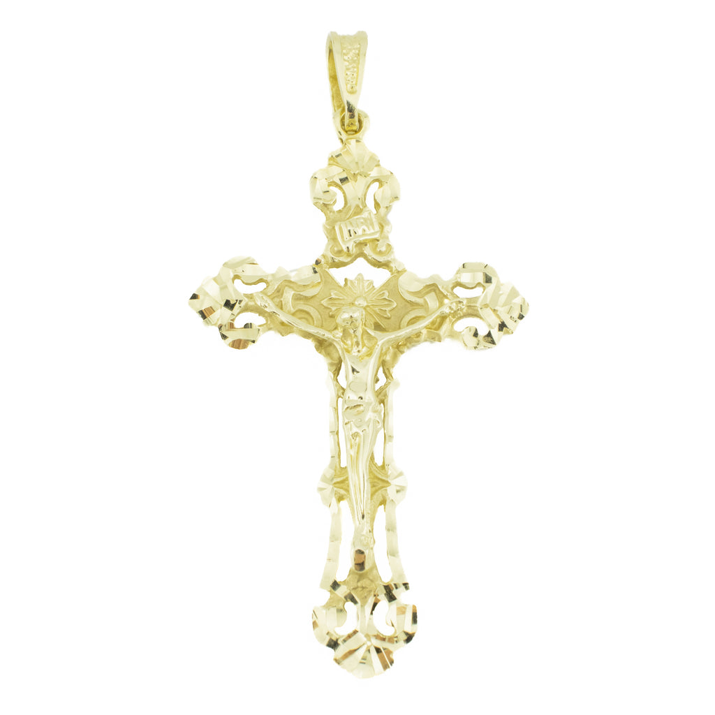 Gold Nugget Cross Crucifix Religious Pendant in 14K Yellow Gold - 8.6 Grams