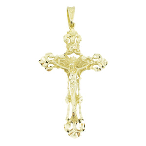 Gold Nugget Cross Crucifix Religious Pendant in 14K Yellow Gold - 8.6 Grams