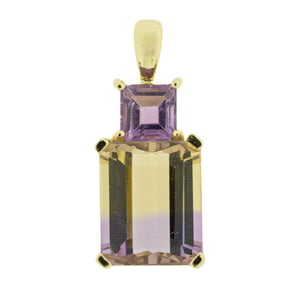 3.49ctw Ametrine and 0.84ctw Amethyst Gemstone Pendant in 14K Yellow Gold and 18" Chain in 10K Yellow Gold