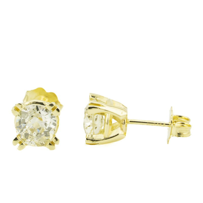 1.91ctw Mine Cut Diamond Solitaire Stud Earrings in 14K Yellow Gold