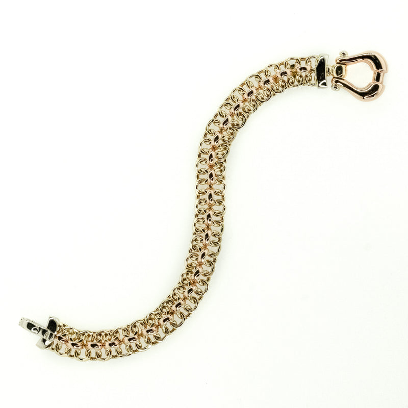 Faro Gold Fashion Bracelet 8" in 14K Three Tone Gold