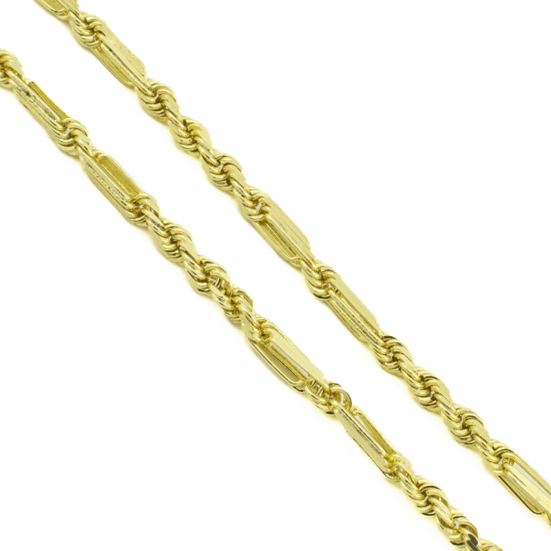 3mm Wide Fancy Rope Link Chain 8" Bracelet in 14K Yellow Gold - 5.6 grams