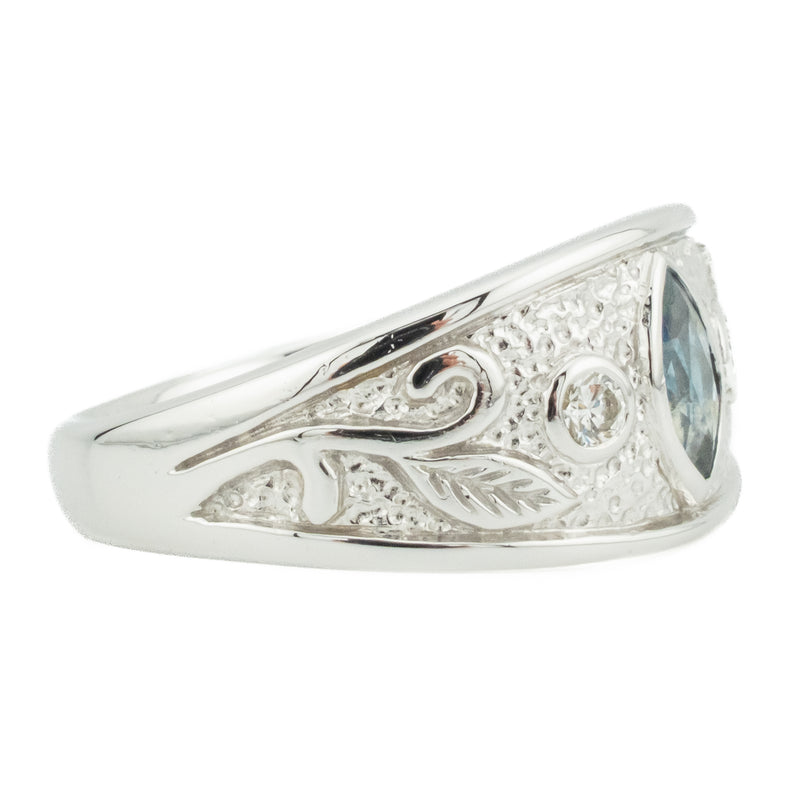 0.45ctw Marquise Sapphire & Diamond Accented Ring in 18K White Gold - 8.5