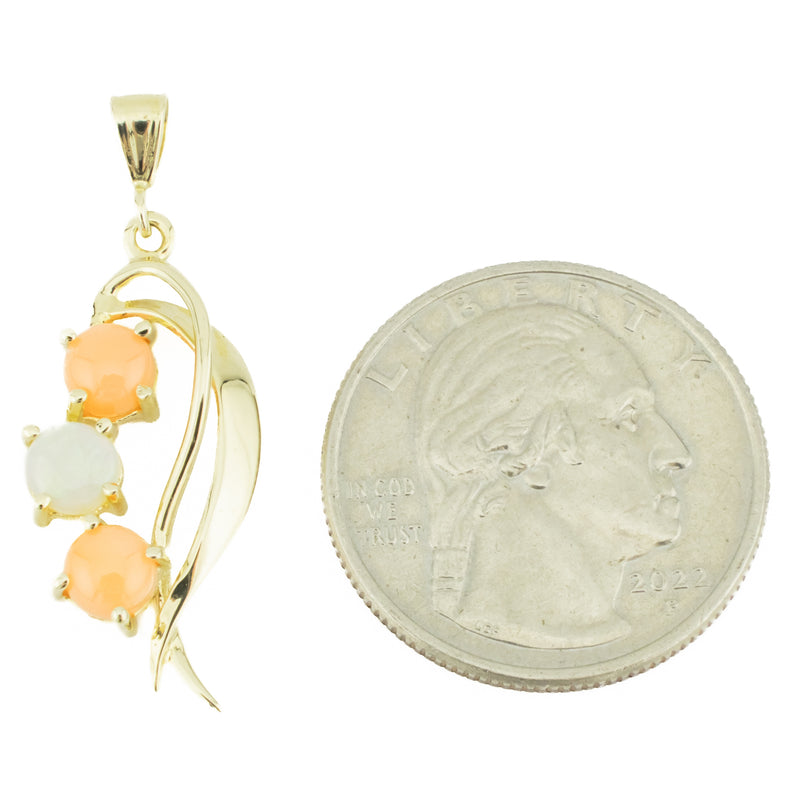 Opal and Coral Accented Pendant in 14K Yellow Gold