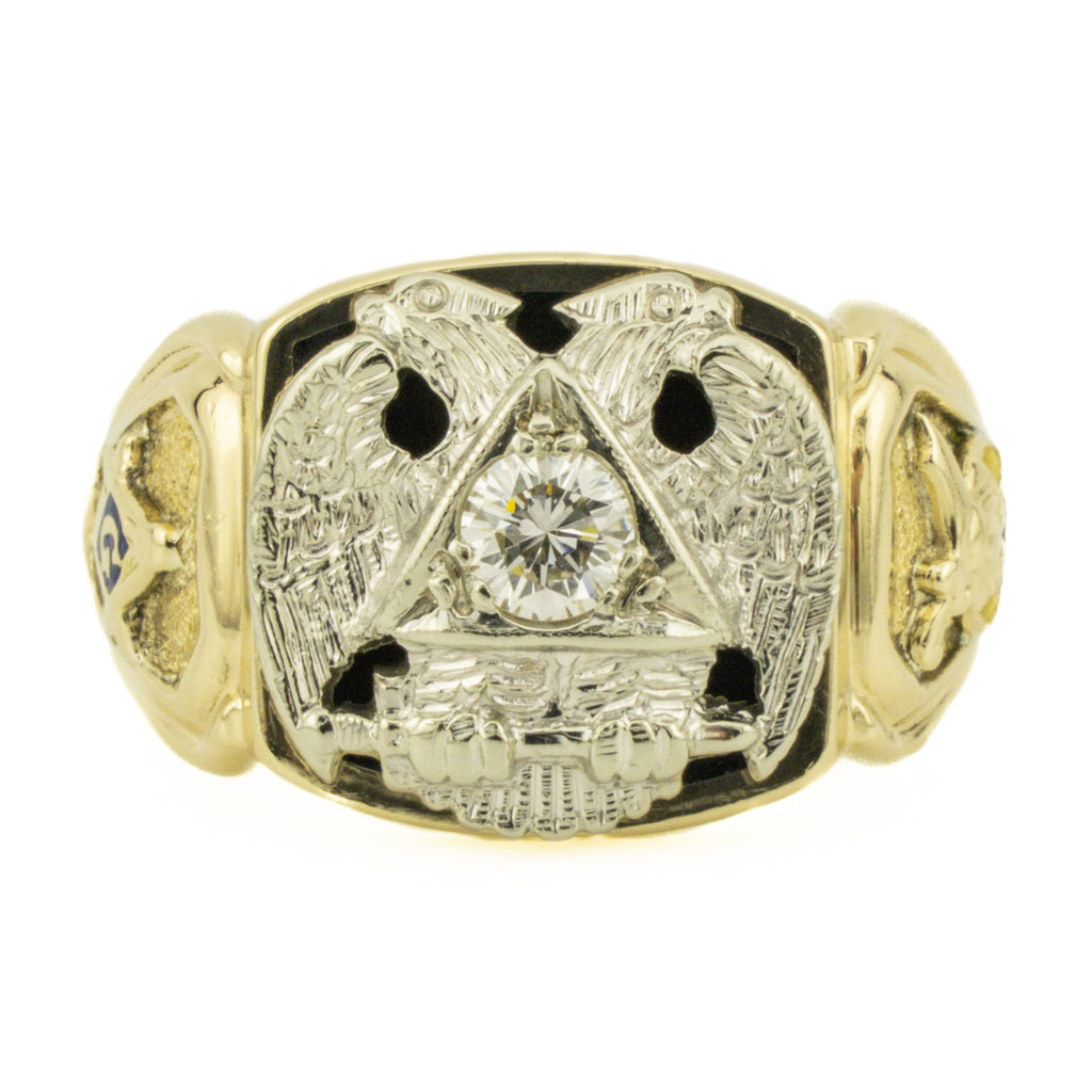 0.25ctw Round Brilliant Solitaire Diamond Masonic Ring in 14K Two-Tone Gold - Size 10.75