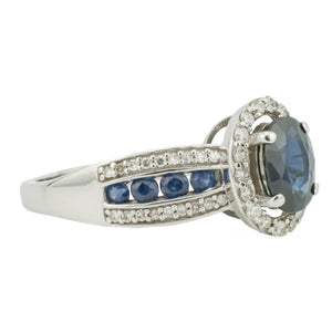 0.75ctw Oval Sapphire with Sapphire and Diamond Accents Ring in 10K White Gold - Size 7