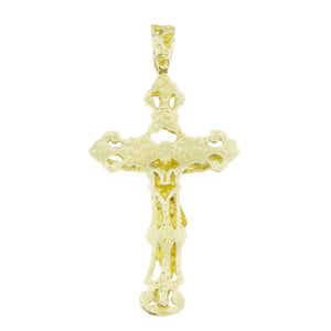 Gold Nugget Cross Crucifix Religious Pendant in 14K Yellow Gold - 8.4 Grams