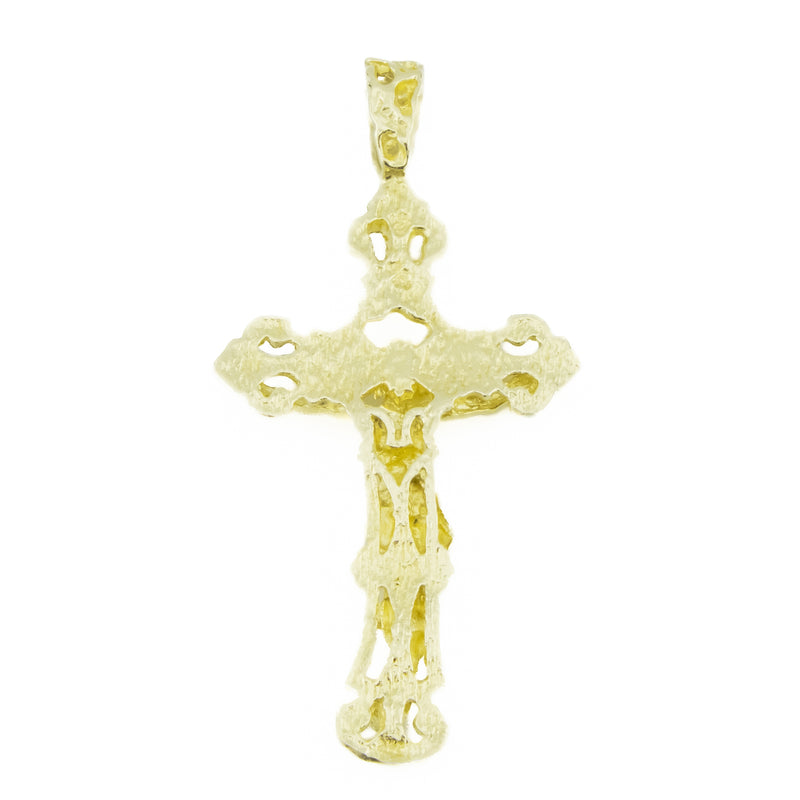 Gold Nugget Cross Crucifix Religious Pendant in 14K Yellow Gold - 8.4 Grams