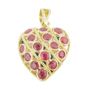 Reversible Sapphire and Ruby Accented Gemstone Heart Pendant in 14K Yellow Gold