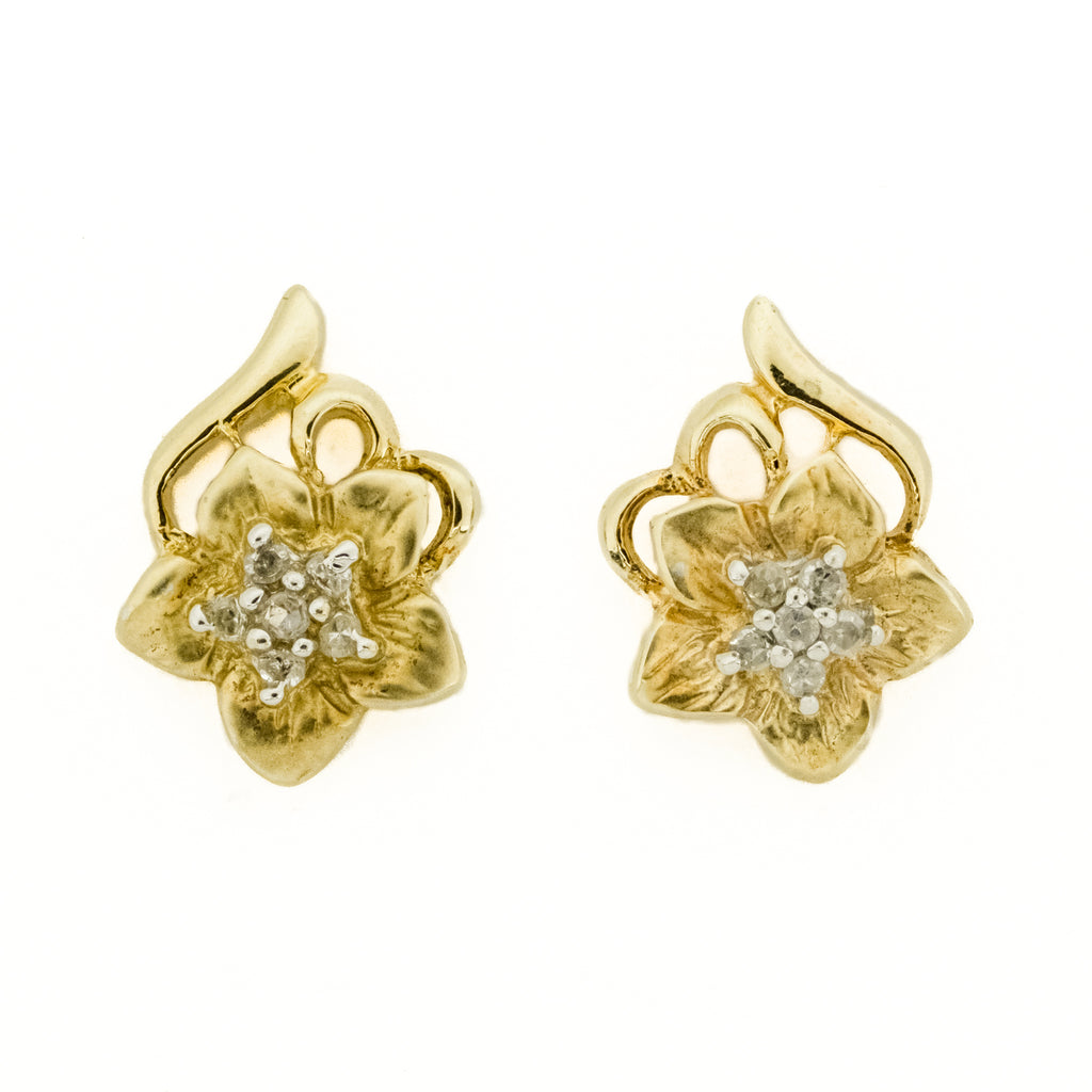 Diamond Accented Flower Stud Earrings in 10K Yellow Gold