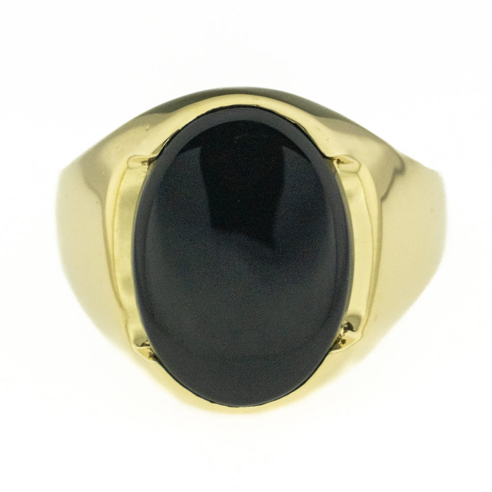 14K Yellow Gold Men's Black Onyx Solitaire Gemstone Statement Ring Size 11.5