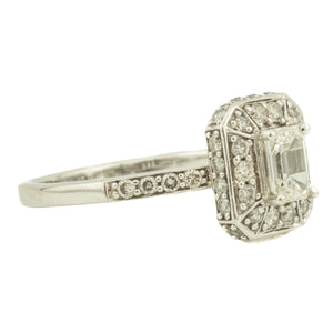 0.45ct Emerald Cut Diamond VS2/G & 0.38ctw Diamond Accented Engagement Ring in 14K White Gold - Size 7.5