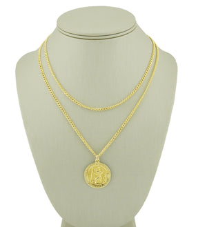 Saint Christopher Medal Pendant on 32" Curb Chain in 14K Yellow Gold -17.4 Grams