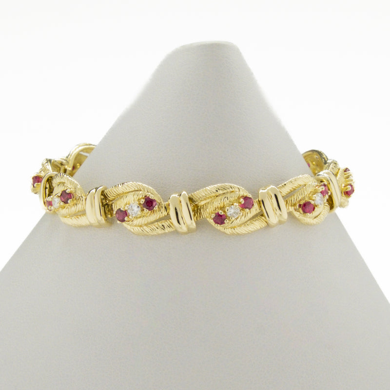 2.20ctw Ruby & 1.10ctw Diamond Accented Tennis 7" Bracelet in 14K Yellow Gold