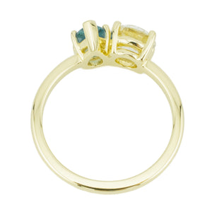 GIA 0.99ctw Round Brilliant Diamond & 0.70ctw Pear Cut Blue Topaz Ring in 14K Yellow Gold - Size 7